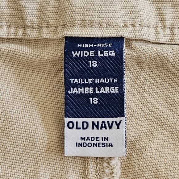 Old Navy Pants Womens 18 Beige Twill Cotton Stretch High Waist Wide Leg Coastal - Picture 3 of 16